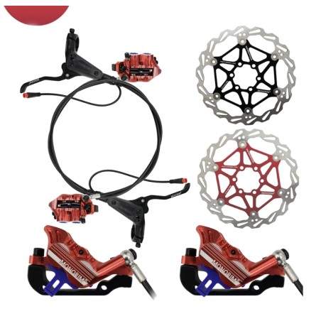 Kompletná súprava 4-piestových hydraulických bŕzd Monorim EB01 - páky, strmene, lanko a brzdový kotúč Monorim - 1 Kompletná súpr